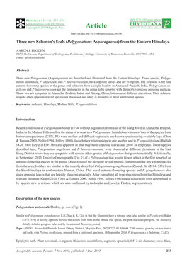 Three New Solomon's Seals (Polygonatum: Asparagaceae) from the Eastern Himalaya