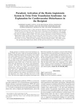 Paradoxic Activation of the Renin-Angiotensin System in Twin–Twin Transfusion Syndrome: an Explanation for Cardiovascular Disturbances in the Recipient