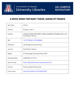 A Music Book for Mary Tudor, Queen of France