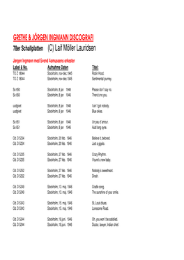 INGMANN DISCOGRAFI 78Er Schallplatten (C) Laif Möller Lauridsen