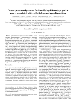 Gene Expression Signatures for Identifying Diffuse-Type Gastric Cancer Associated with Epithelial-Mesenchymal Transition