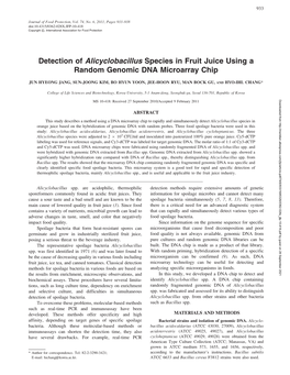 Detection of <I>Alicyclobacillus</I> Species in Fruit Juice Using a Random Genomic DNA Microarray Chip