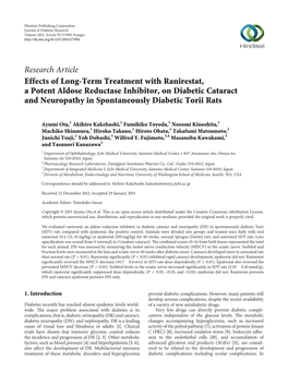 Effects of Long-Term Treatment with Ranirestat, a Potent Aldose Reductase Inhibitor, on Diabetic Cataract and Neuropathy in Spontaneously Diabetic Torii Rats