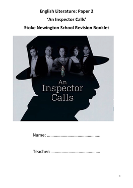 'An Inspector Calls' Stoke Newington School Revision Booklet Name