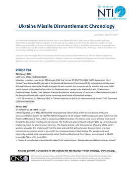 Ukraine Missile Dismantlement Chronology
