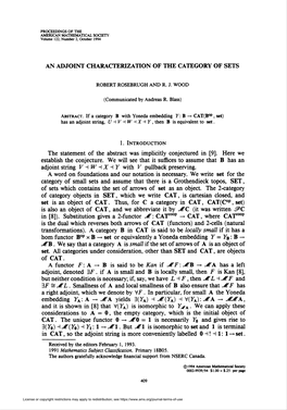 Of CAT. Thus, for C a Category in CAT, CAT(Cop, Set) Is Also an Object of CAT, and We Abbreviate It by J7C (It Was Written ^C in [8])