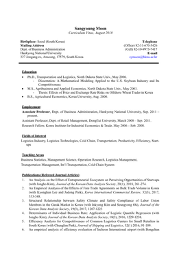 Sangyoung Moon Curriculum Vitae, August 2018