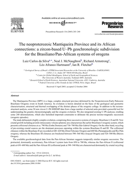 The Neoproterozoic Mantiqueira Province and Its African Connections: a Zircon-Based U–Pb Geochronologic Subdivision for the Brasiliano/Pan-African Systems of Orogens