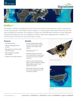 Geoeye-1 the Geoeye-1 Satellite Is Equipped with Some of the Most Advanced Technology Ever Used in a Commercial Remote Sensing System