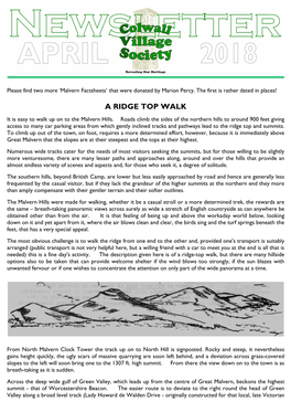 A RIDGE TOP WALK It Is Easy to Walk up on to the Malvern Hills