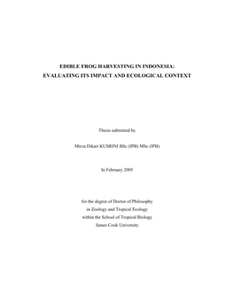 Edible Frog Harvesting in Indonesia: Evaluating Its Impact and Ecological Context