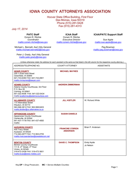 IOWA COUNTY ATTORNEYS ASSOCIATION Hoover State Office Building, First Floor Des Moines, Iowa 50319 Phone (515) 281-5428 Fax (515) 281-4313 July 17, 2014