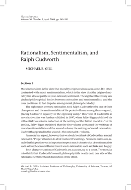 Rationalism, Sentimentalism, and Ralph Cudworth