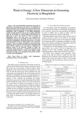 Waste to Energy: a New Dimension in Generating Electricity in Bangladesh