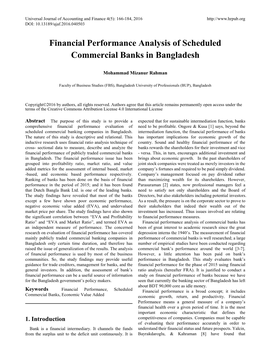 Financial Performance Analysis of Scheduled Commercial Banks in Bangladesh