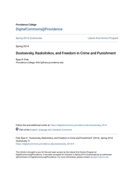 Dostoevsky, Raskolnikov, and Freedom in Crime and Punishment