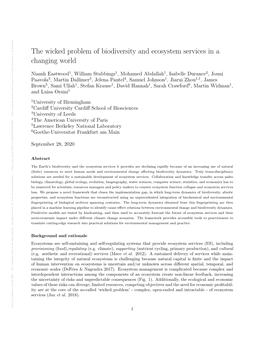 The Wicked Problem of Biodiversity and Ecosystem Services in A