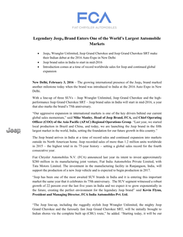 Legendary Jeep® Brand Enters One of the World's Largest Automobile