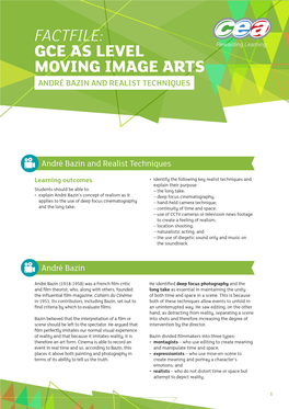 Gce As Level Moving Image Arts André Bazin and Realist Techniques