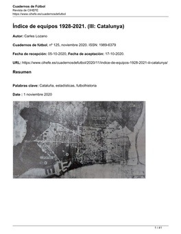 Índice De Equipos 1928-2021. (III: Catalunya)