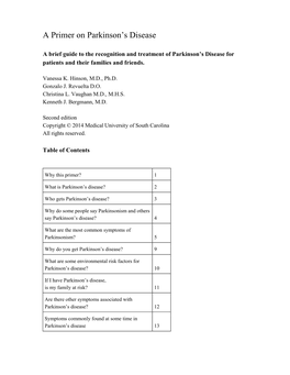 A Primer on Parkinson's Disease