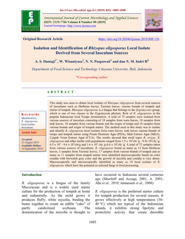 Isolation and Identification of Rhizopus Oligosporus Local Isolate Derived from Several Inoculum Sources