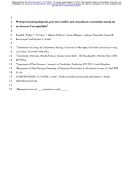 Widespread Paleopolyploidy, Gene Tree Conflict, and Recalcitrant Relationships Among the 3 Carnivorous Caryophyllales1 4 5 Joseph F