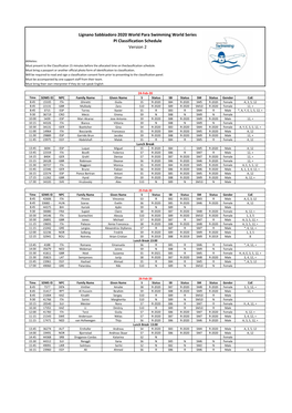 Lignano Sabbiadoro 2020 World Para Swimming World Series PI Classification Schedule Version 2