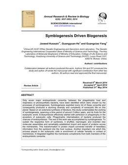 Symbiogenesis Driven Biogenesis