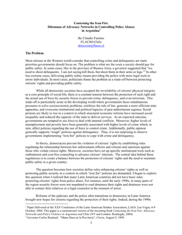 Contesting the Iron Fist: Dilemmas of Advocacy Networks in Controlling Police Abuses in Argentina1