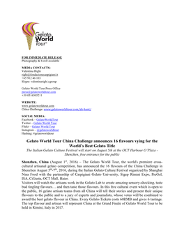 Gelato World Tour China Challenge Announces 16 Flavours Vying for The