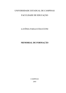 Universidade Estadual De Campinas Faculdade De Educação Lavínia Faelli Coluccini Memorial De Formação