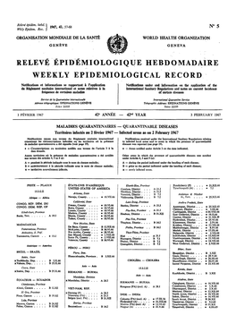 Relevé Épidémiologique Hebdomadaire Weekly Epidemiological Record