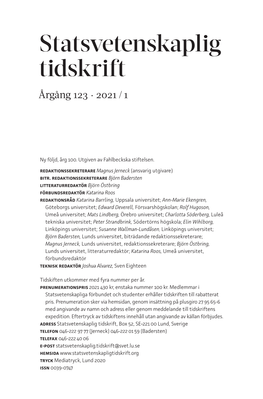 Statsvetenskaplig Tidskrift Årgång 123 · 2021 / 1