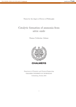 Catalytic Formation of Ammonia from Nitric Oxide