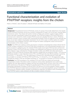 Functional Characterization and Evolution of PTH/Pthrp Receptors