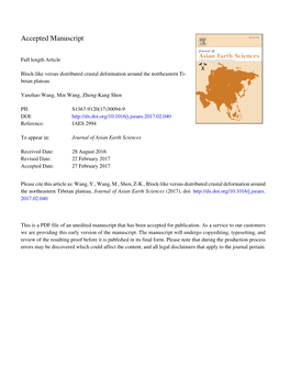 Block-Like Versus Distributed Crustal Deformation Around the Northeastern Ti- Betan Plateau