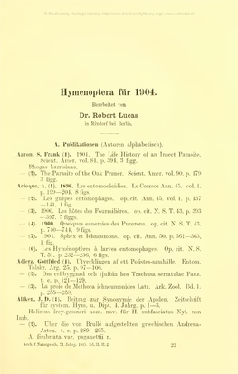 Archiv Für Naturgeschichte