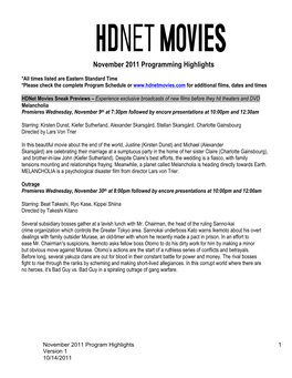 Hdnet Movies November 2011 Programming Highlights