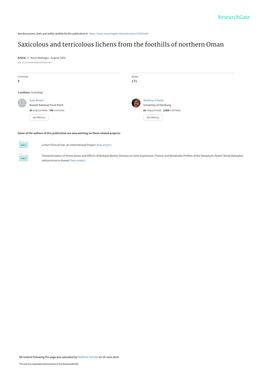 Saxicolous and Terricolous Lichens from the Foothills of Northern Oman