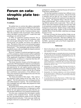 Forum on Cata- Strophic Plate Tec- Tonics