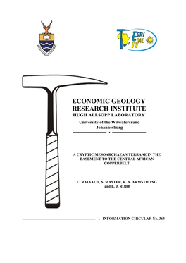 ECONOMIC GEOLOGY RESEARCH INSTITUTE HUGH ALLSOPP LABORATORY University of the Witwatersrand Johannesburg 