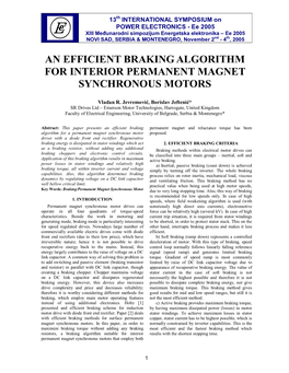 An Efficient Braking Algorithm for Interior Permanent Magnet Synchronous Motors