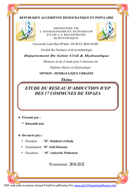 Etude Du Reseau D'adduction D'ep Des 17 Communes De