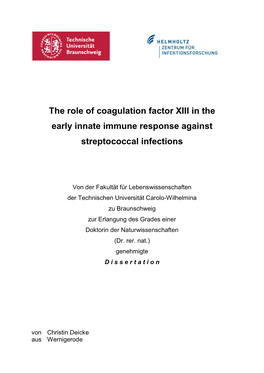 The Role of Coagulation Factor XIII in the Early Innate Immune Response Against Streptococcal Infections