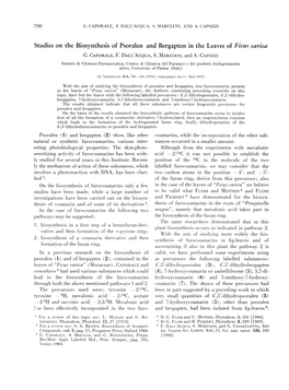 Studies on the Biosynthesis of Psoralen and Bergapten in the Leaves of Ficus Carica