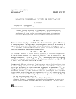 RELATING COALGEBRAIC NOTIONS of BISIMULATION∗ Introduction