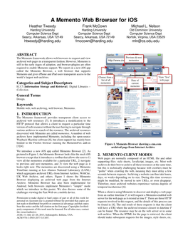 A Memento Web Browser for Ios Heather Tweedy Frank Mccown Michael L