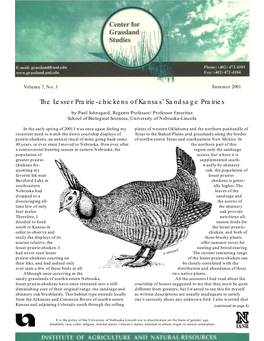 The Lesser Prairie-Chickens of Kansas' Sandsage Prairies