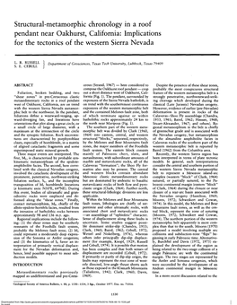 Structural-Metamorphic Chronology in a Roof Pendant Near Oakhurst, California: Implications for the Tectonics of the Western Sierra Nevada